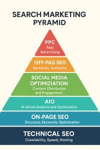 SEO Hierarchy Pyramid Diagram 6 steps