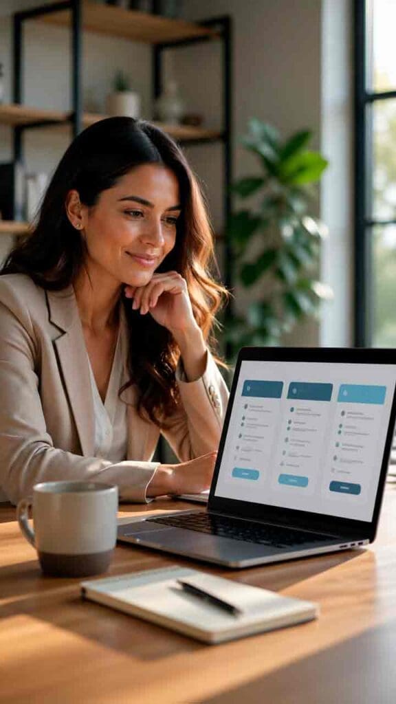 Confident-Business-Owner-Reviewing-Digital-Marketing-Plan-on-Laptop Business owner reviewing digital marketing packages and pricing on a laptop