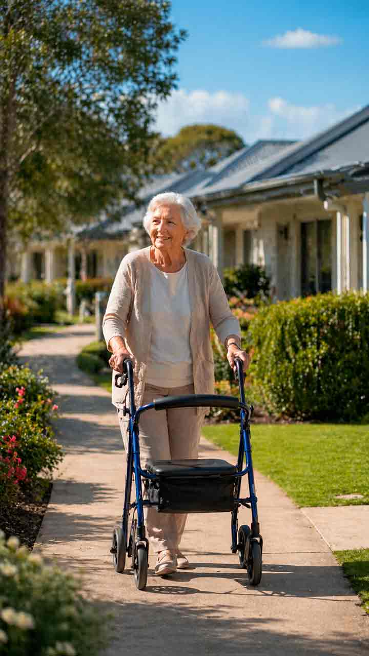 Old Lady walking at a Retirement Village Central Coast