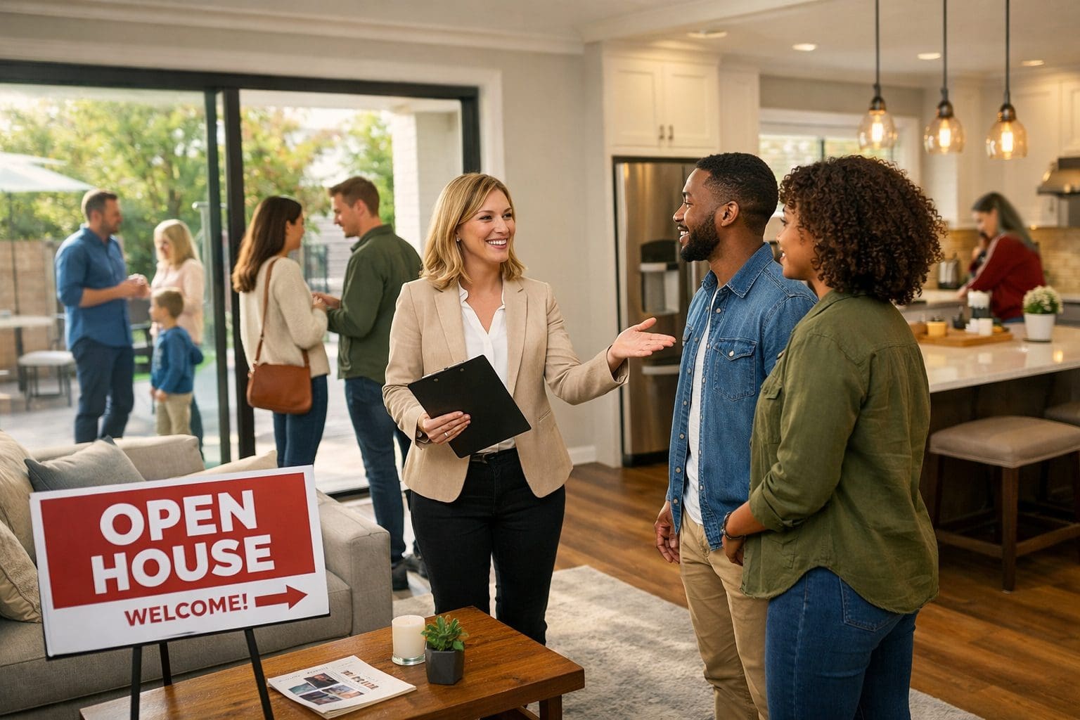 Open House with real estate agent and buyers Open house with Real Estate Agent and Buyers