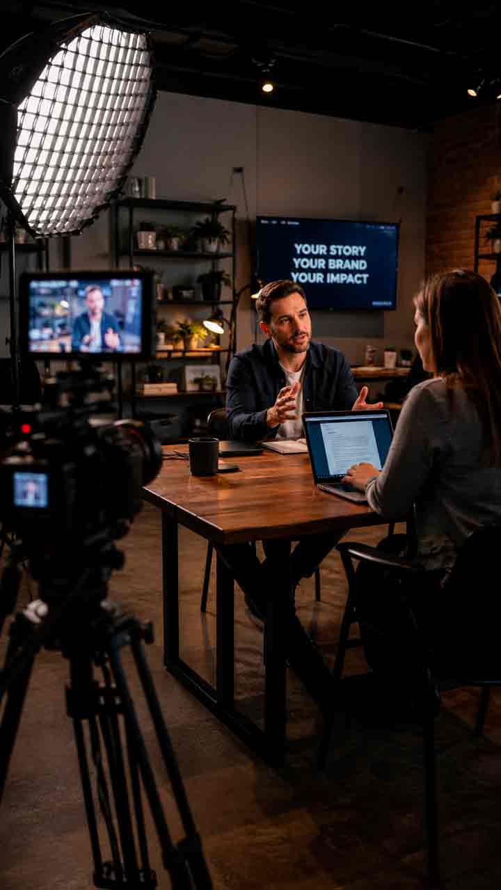 Professional-Video-Production-Consultation-and-Planning Video production consultation between business owner and client in studio