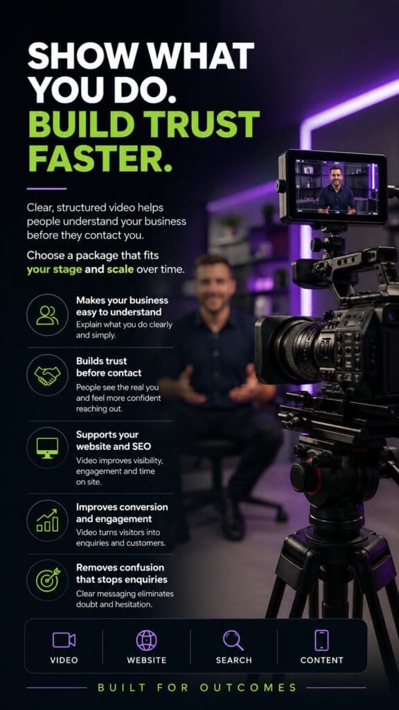 Video production filming a business owner in a studio setting